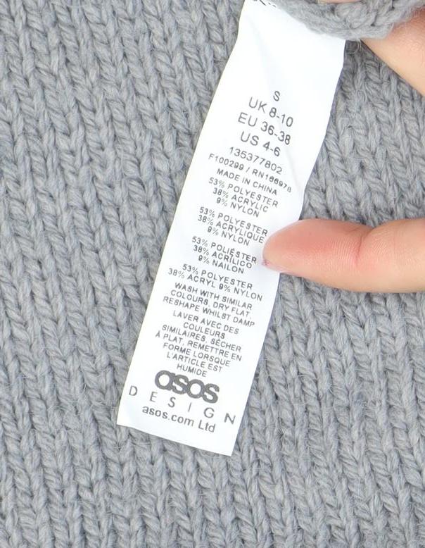 ASOS Women Grey Chunky Knit Crew Neck Button Cardigan Size S