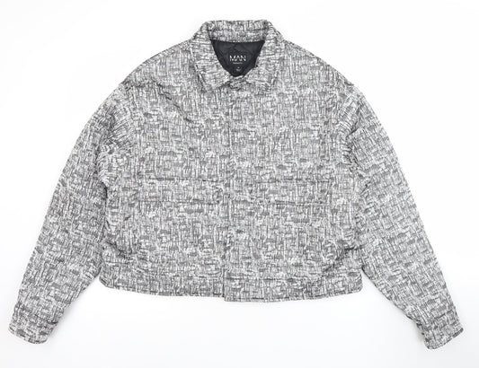 boohooMAN Men's Grey Geometric Puffer Jacket Size M Casual Winter Coat
