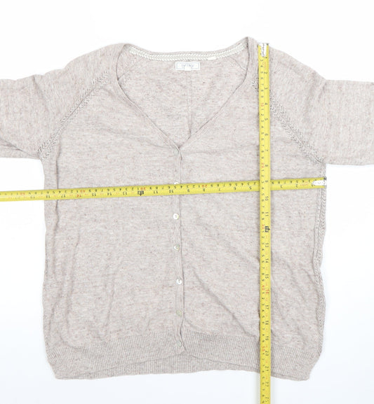 Fat Face Women's Beige Knit V-Neck Cardigan Size 10