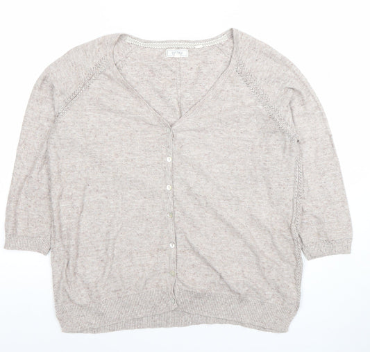 Fat Face Women's Beige Knit V-Neck Cardigan Size 10