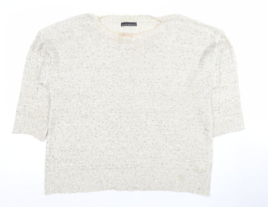 David Emanuel Womens Ivory Sequin Knit Pullover Jumper Size L