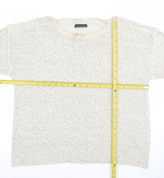 David Emanuel Womens Ivory Sequin Knit Pullover Jumper Size L