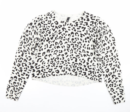 H&M Divided Women's White Animal Print Knit Jumper Size S