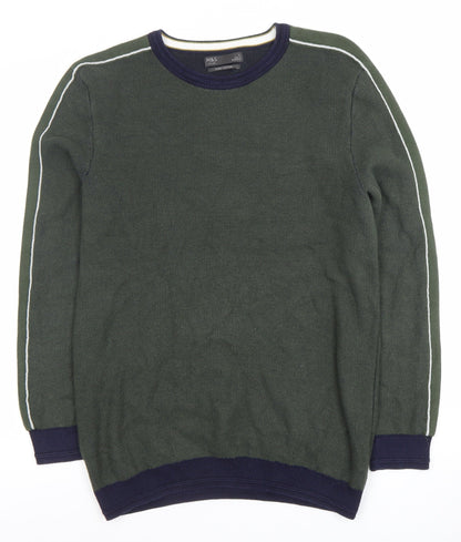 Marks and Spencer Men's Green Cotton Crew Neck Jumper Size L