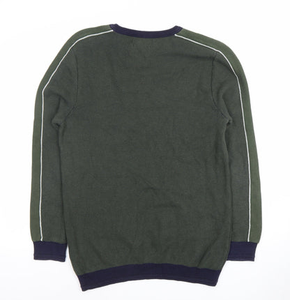 Marks and Spencer Men's Green Cotton Crew Neck Jumper Size L