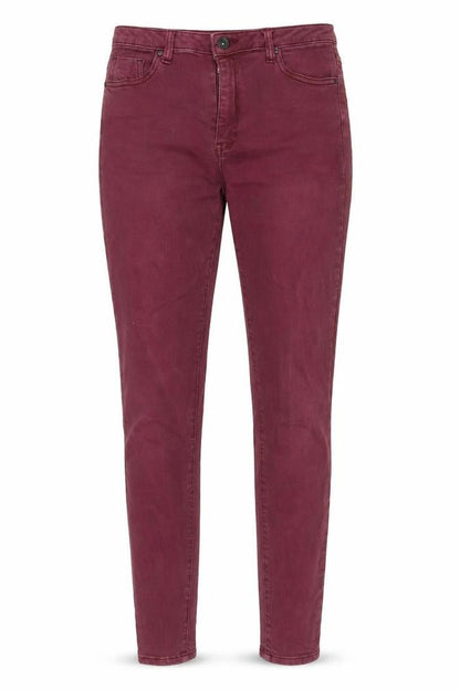 Front view of Toxik3 women’s red skinny stretch jeans, size UK 12 slim, fit denim