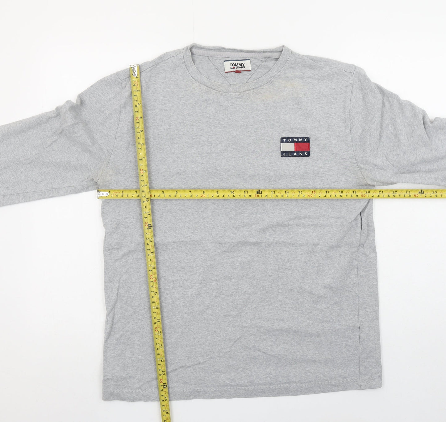 Tommy Jeans Men’s Grey Long Sleeve Cotton Crew Neck T-Shirt M