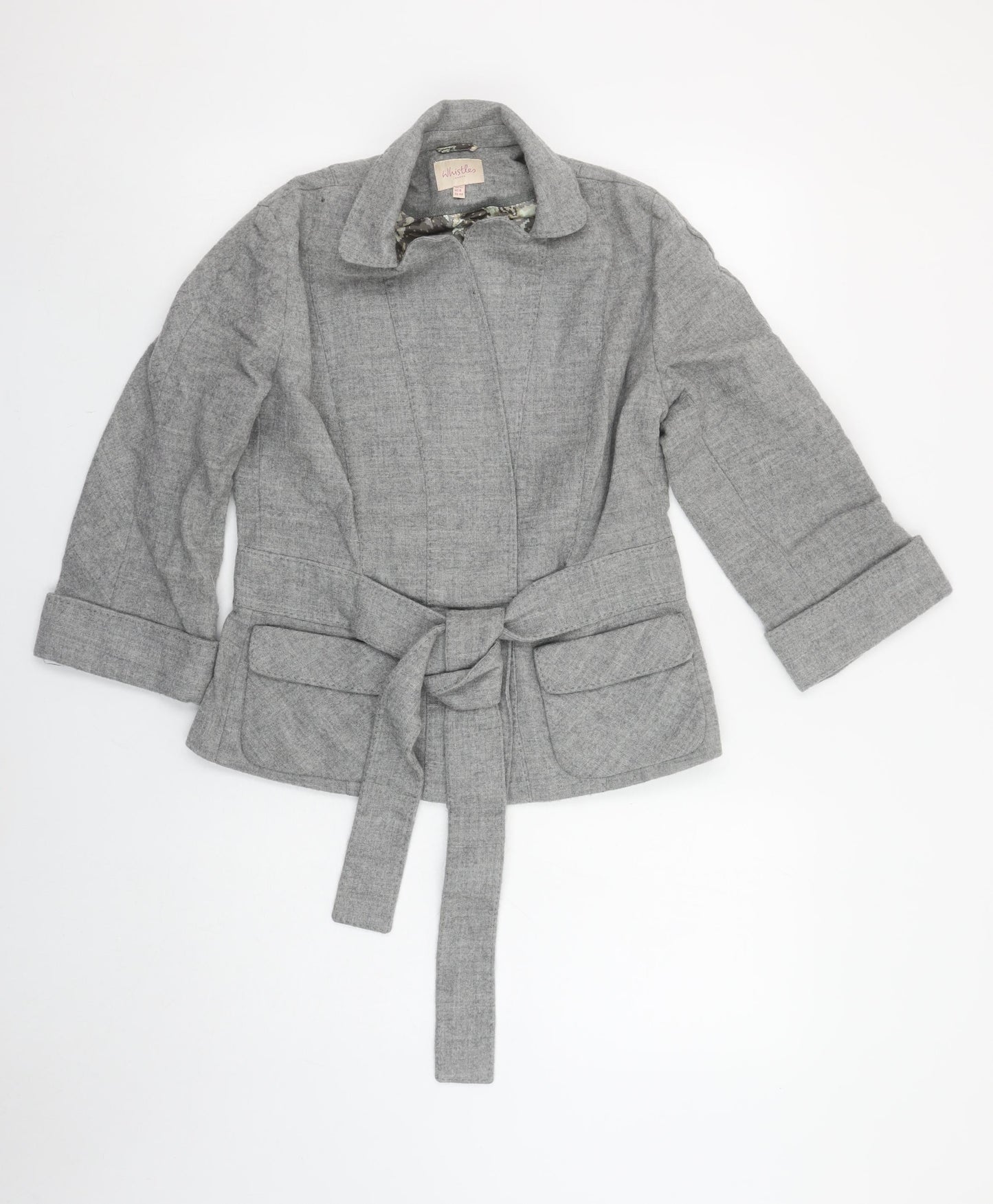 Whistles Womens Grey Wool Belted Blazer Jacket UK 12