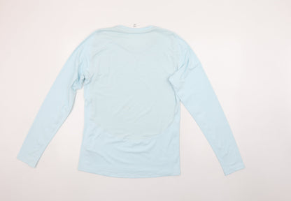 adidas Womens Blue Long Sleeve Running Top Size L Moisture Wicking