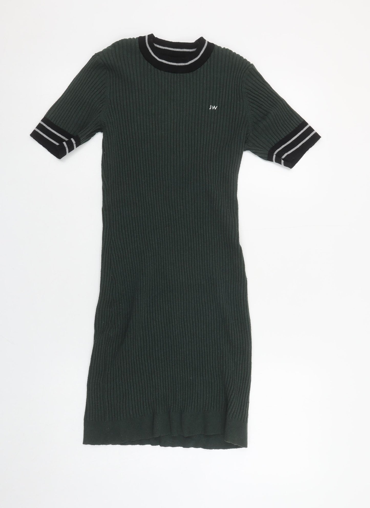Jack Wills Women's Green Ribbed Bodycon Knit Dress Size 12