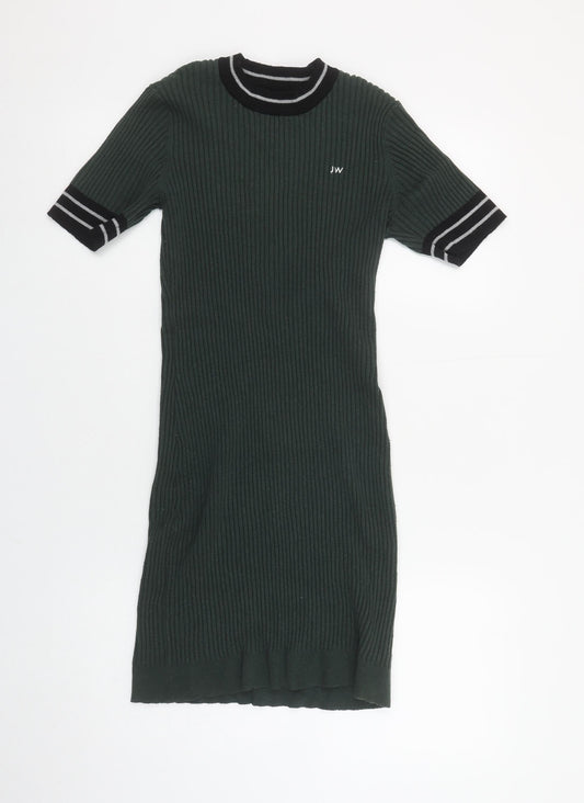 Jack Wills Women's Green Ribbed Bodycon Knit Dress Size 12