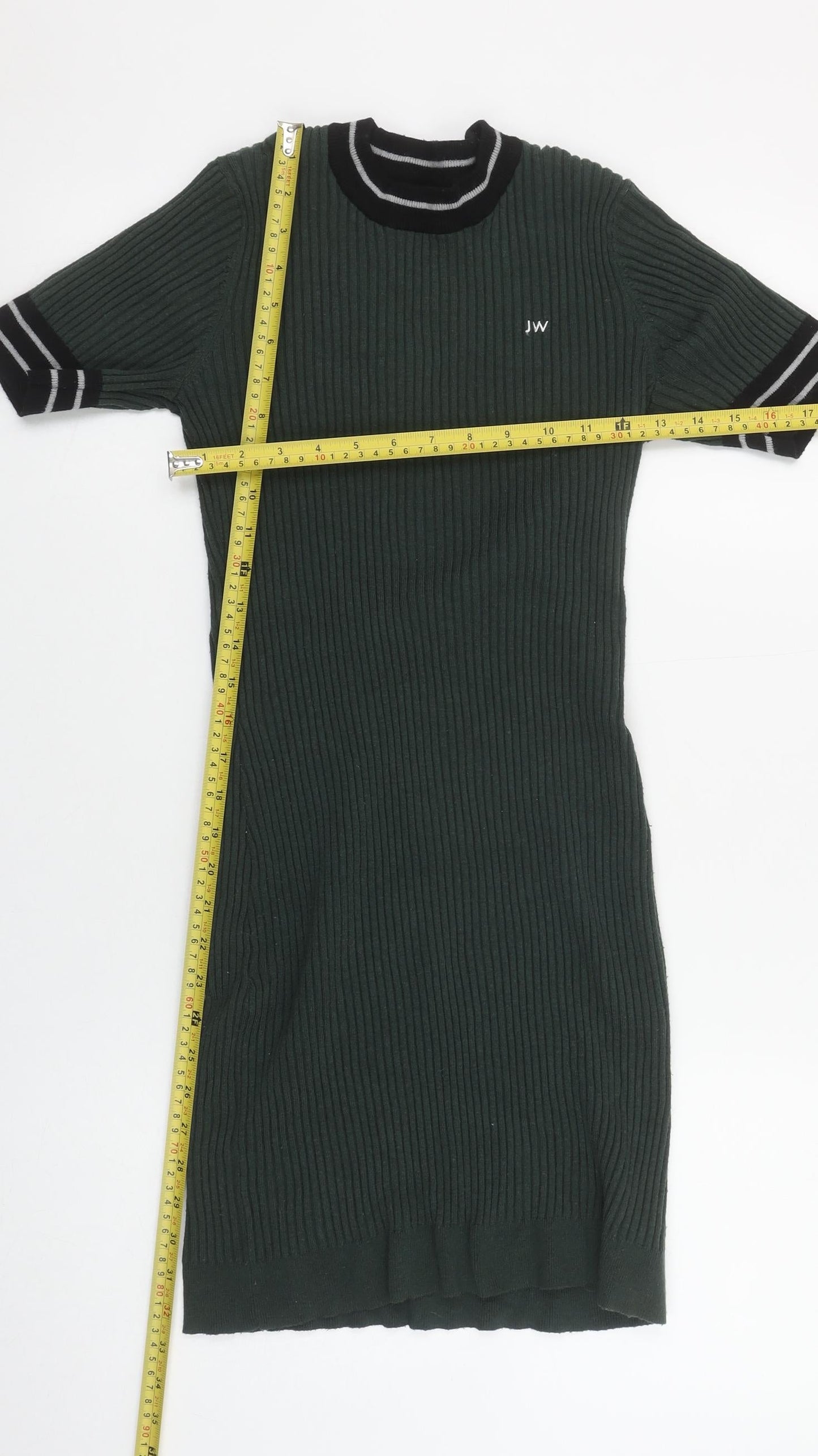 Jack Wills Women's Green Ribbed Bodycon Knit Dress Size 12
