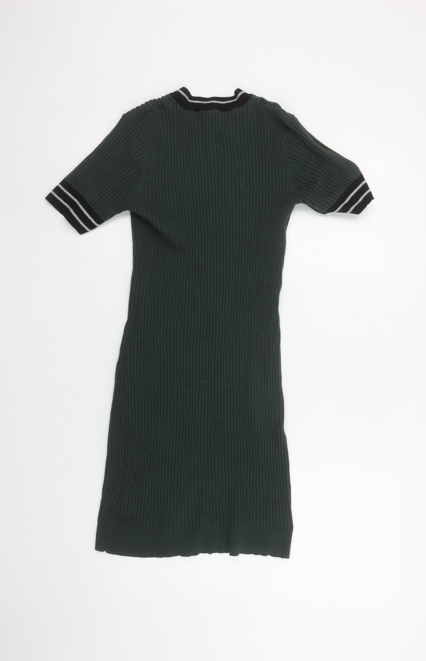 Jack Wills Women's Green Ribbed Bodycon Knit Dress Size 12