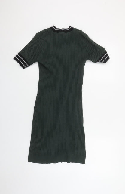 Jack Wills Women's Green Ribbed Bodycon Knit Dress Size 12