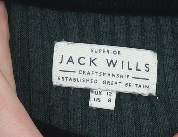 Jack Wills Women's Green Ribbed Bodycon Knit Dress Size 12