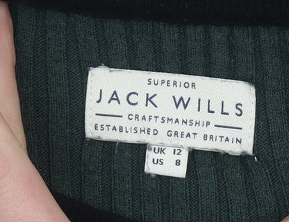 Jack Wills Women's Green Ribbed Bodycon Knit Dress Size 12