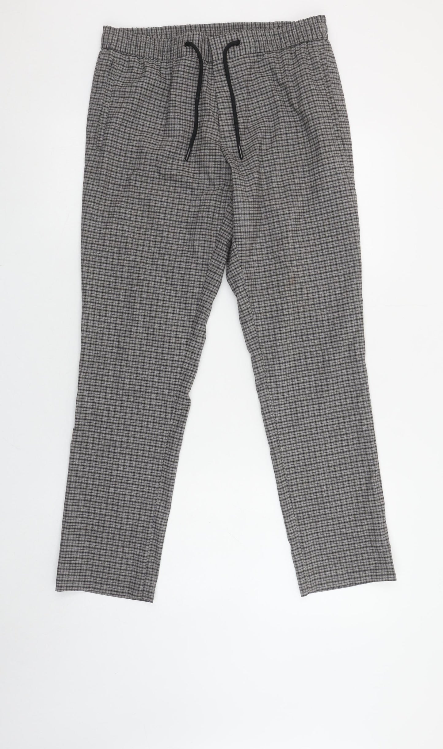 River Island Men’s Grey Check Slim Jogger Trousers Size S (32x30)