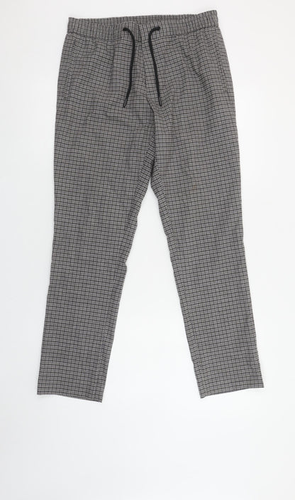 River Island Men’s Grey Check Slim Jogger Trousers Size S (32x30)