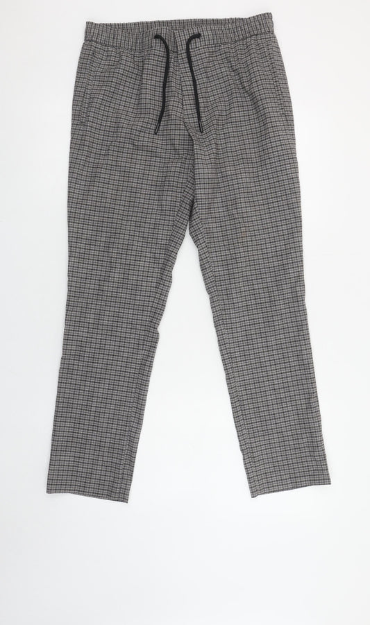 River Island Men’s Grey Check Slim Jogger Trousers Size S (32x30)