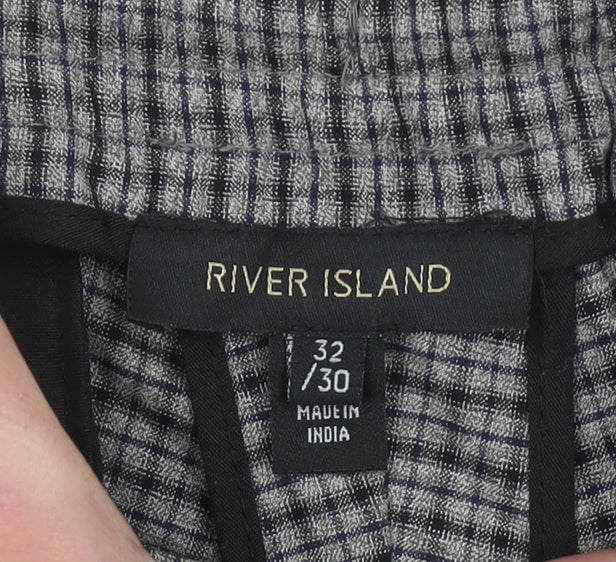 River Island Men’s Grey Check Slim Jogger Trousers Size S (32x30)