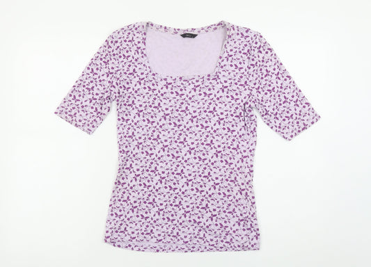 M&Co Women’s Lilac Floral Cotton Square Neck T-Shirt Size 12