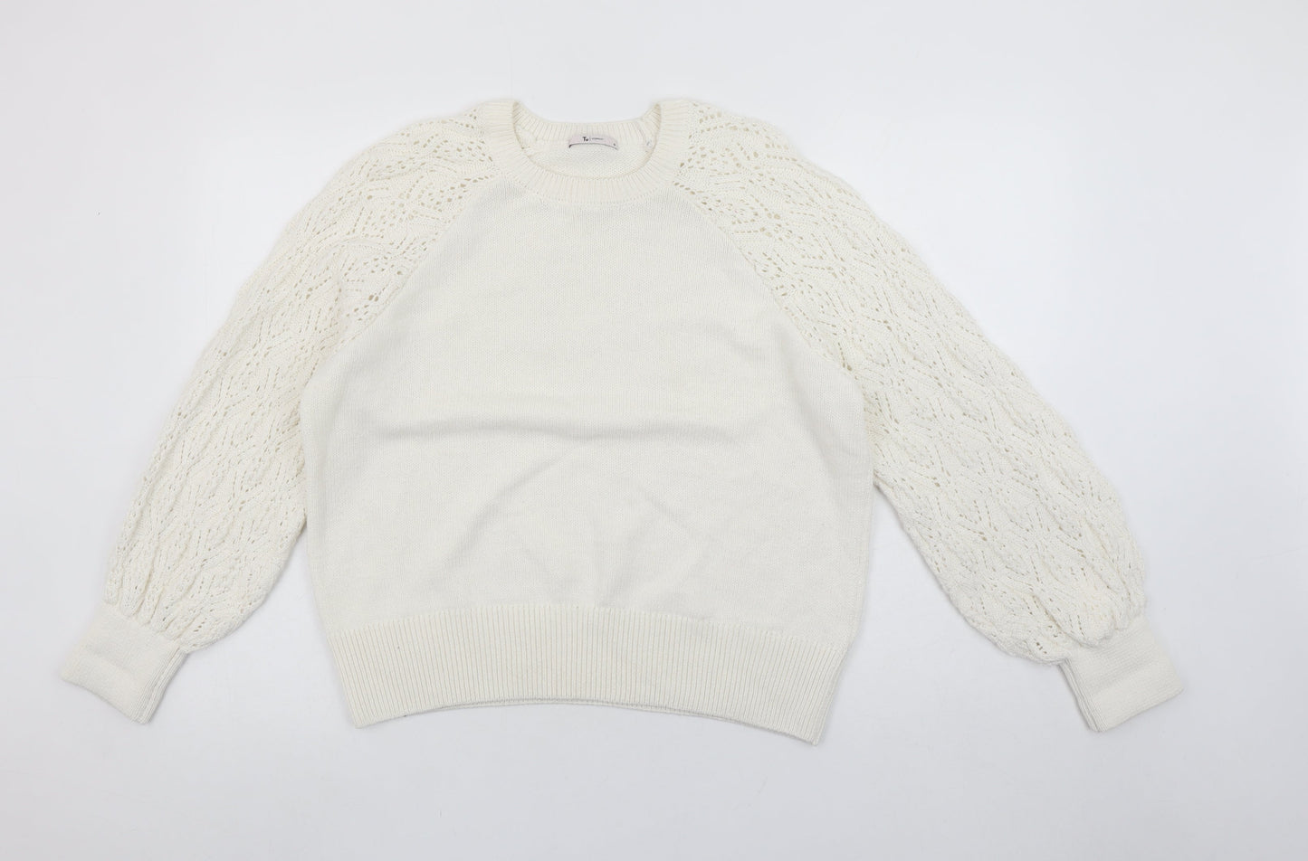 Tu Women Ivory Knit Puff Sleeve Pullover Jumper Size 16