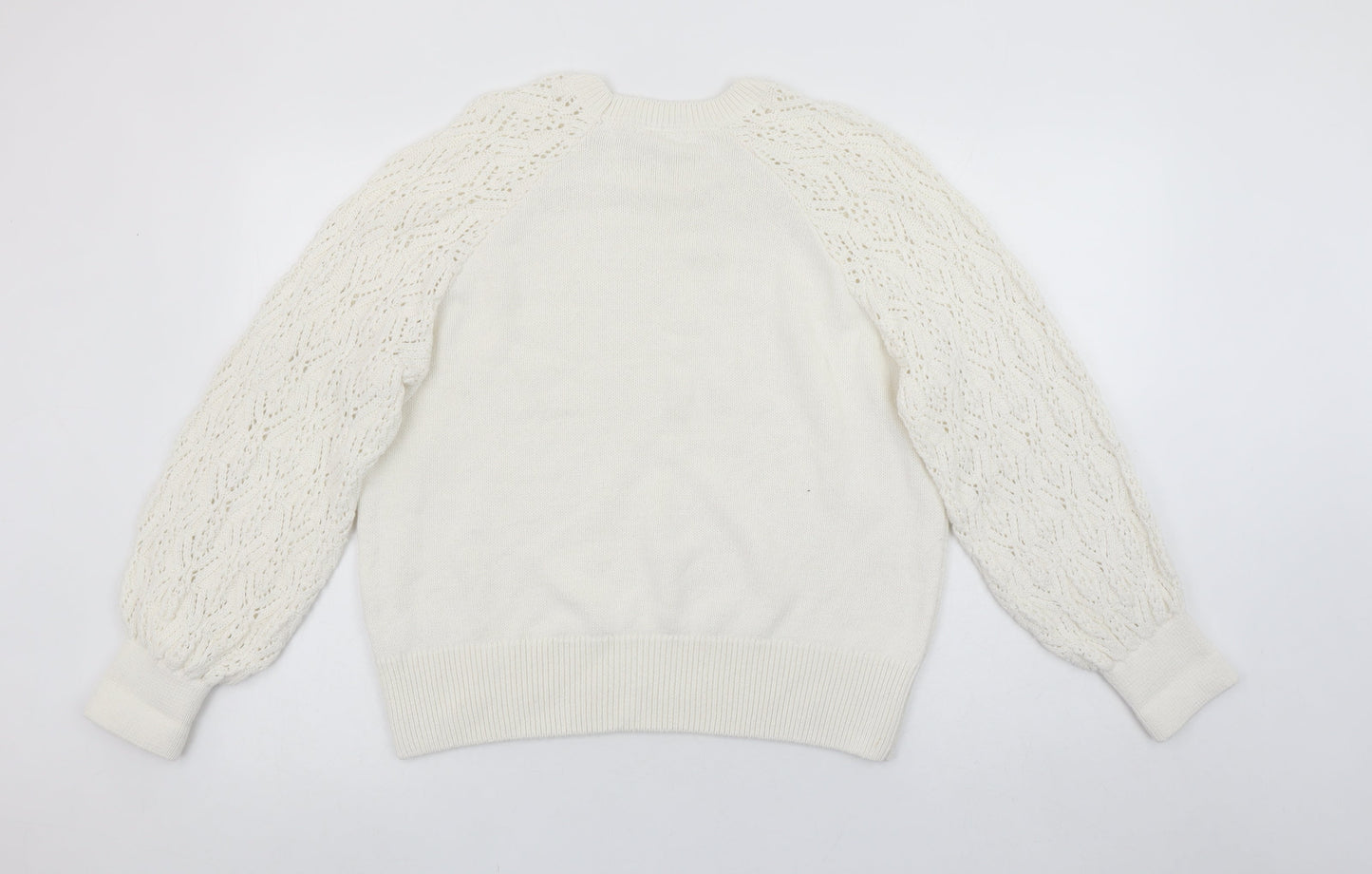 Tu Women Ivory Knit Puff Sleeve Pullover Jumper Size 16
