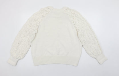 Tu Women Ivory Knit Puff Sleeve Pullover Jumper Size 16