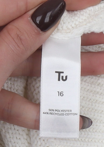 Tu Women Ivory Knit Puff Sleeve Pullover Jumper Size 16