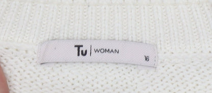 Tu Women Ivory Knit Puff Sleeve Pullover Jumper Size 16