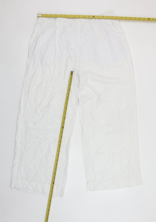 Next Women White Linen Blend Wide-Leg Trousers UK 16P