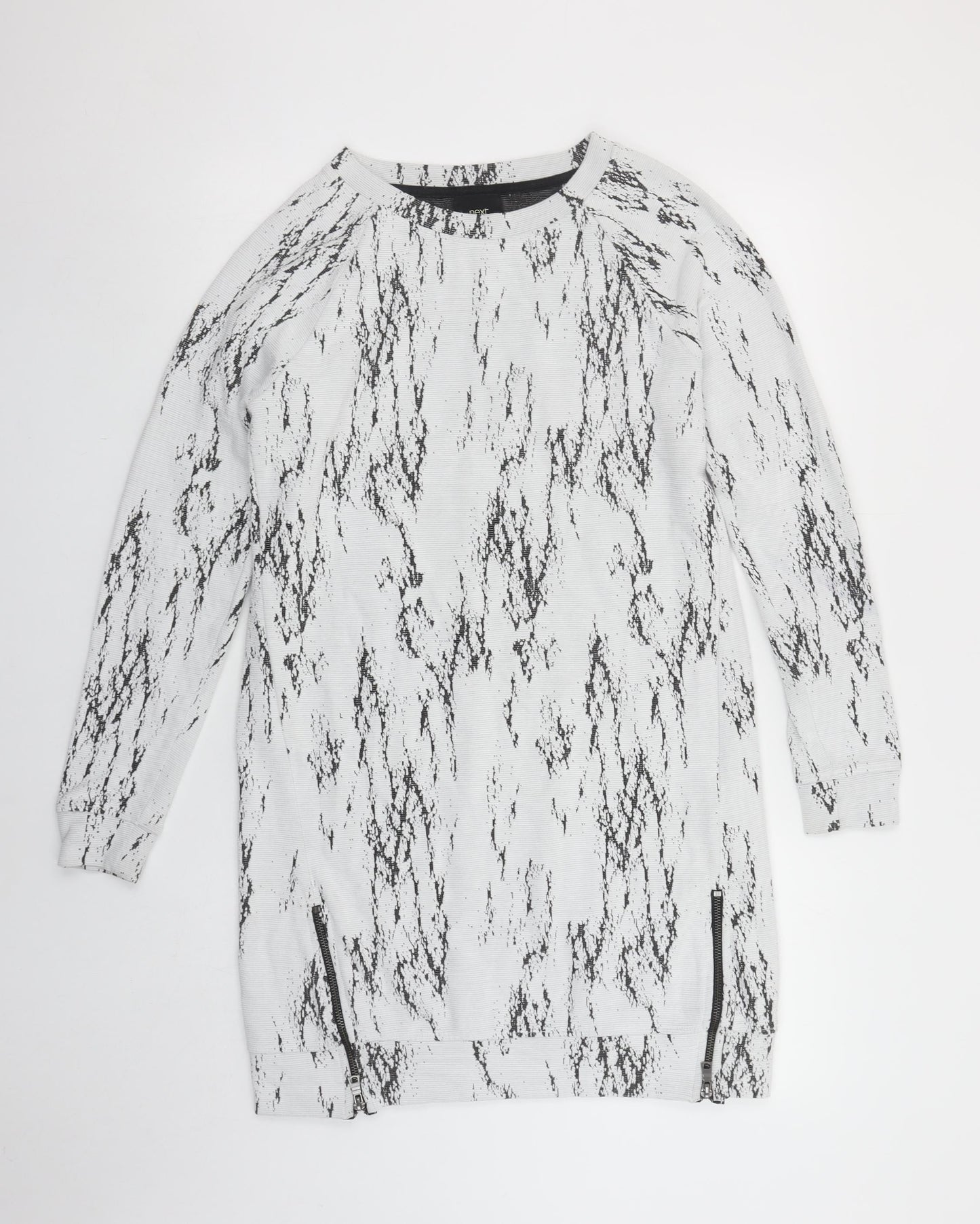 Next Women Grey Knit Shift Dress Size 12 Long Sleeve Zip Detail