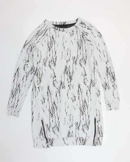 Next Women Grey Knit Shift Dress Size 12 Long Sleeve Zip Detail