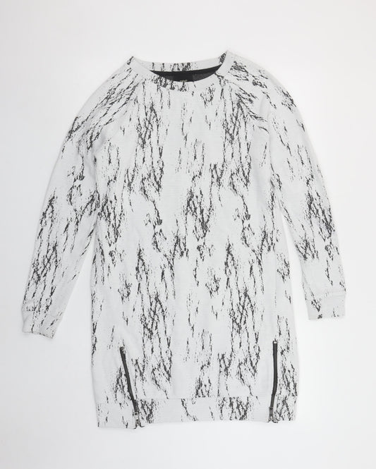 Next Women Grey Knit Shift Dress Size 12 Long Sleeve Zip Detail