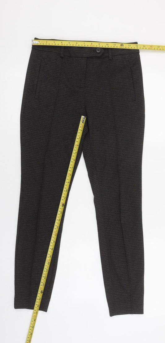 Next Women Brown Check Tailored Slim Tapered Trousers Size 6