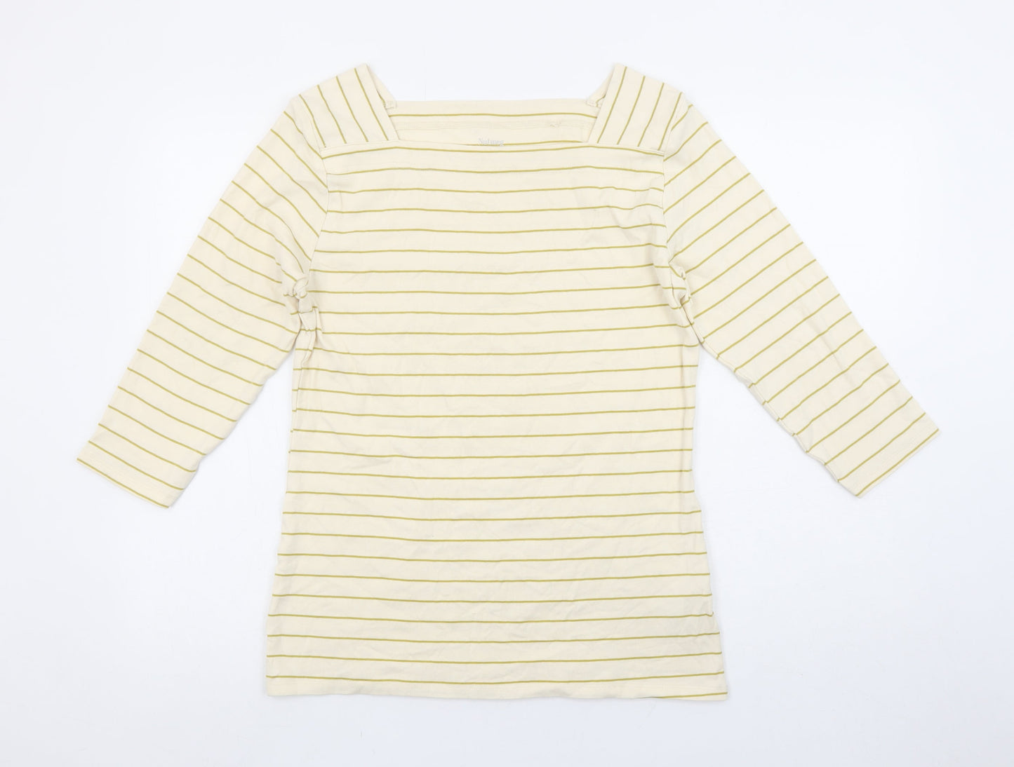 Nutmeg Womens Beige Striped Boat Neck 3/4 Sleeve T-Shirt Size 16