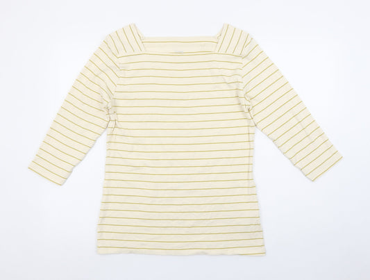 Nutmeg Womens Beige Striped Boat Neck 3/4 Sleeve T-Shirt Size 16