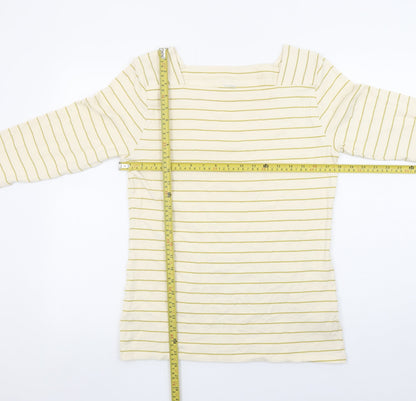 Nutmeg Womens Beige Striped Boat Neck 3/4 Sleeve T-Shirt Size 16