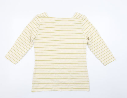 Nutmeg Womens Beige Striped Boat Neck 3/4 Sleeve T-Shirt Size 16