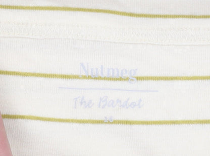 Nutmeg Womens Beige Striped Boat Neck 3/4 Sleeve T-Shirt Size 16