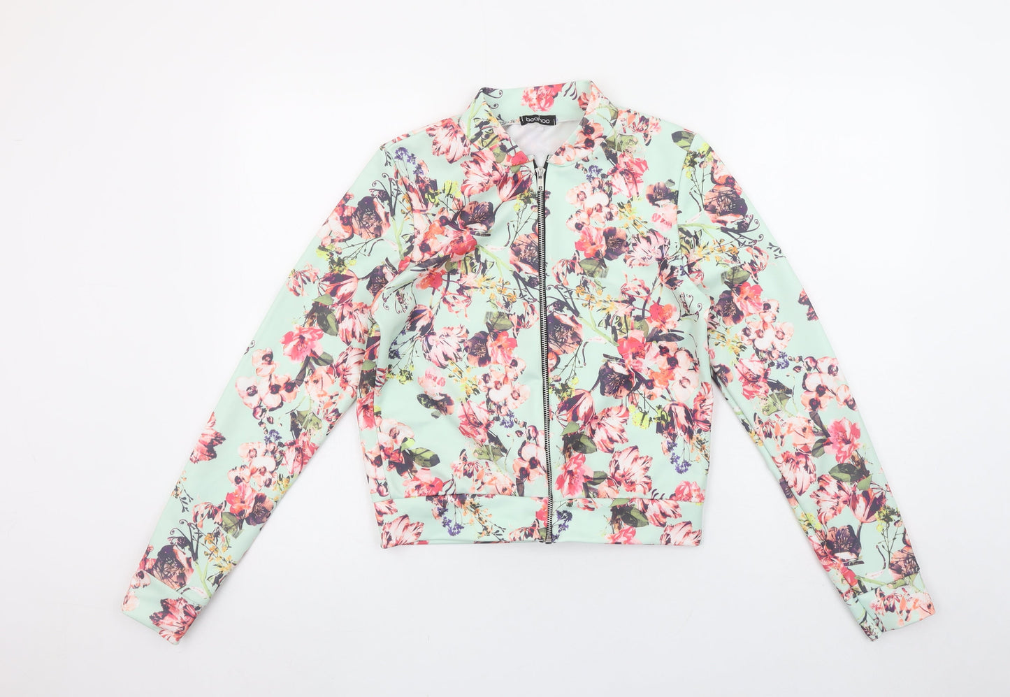Boohoo Womens Multicoloured Floral Bomber Zip Blouse Size 12