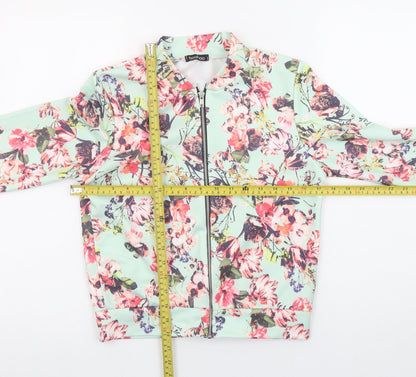 Boohoo Womens Multicoloured Floral Bomber Zip Blouse Size 12