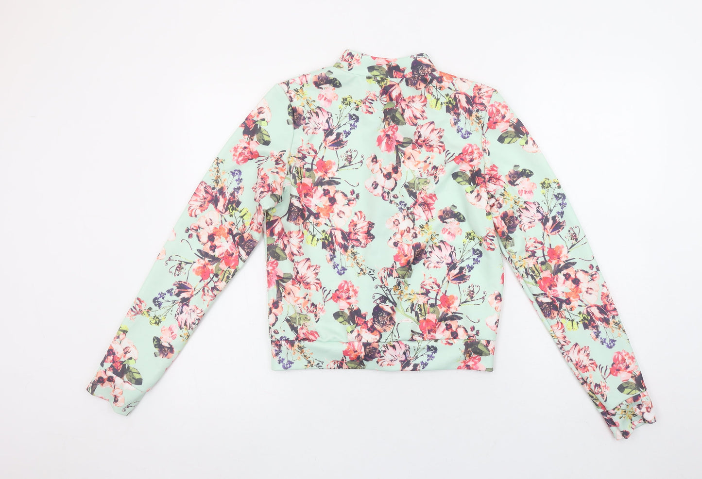 Boohoo Womens Multicoloured Floral Bomber Zip Blouse Size 12