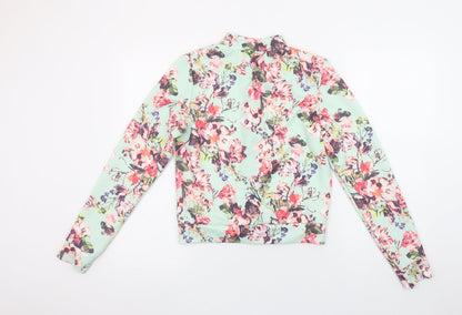 Boohoo Womens Multicoloured Floral Bomber Zip Blouse Size 12