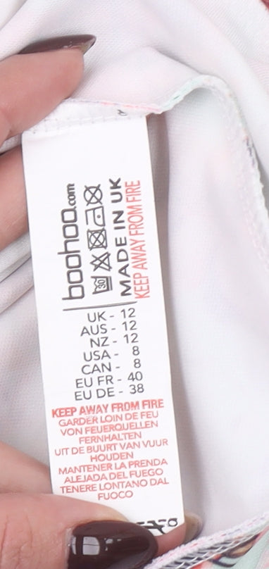 Boohoo Womens Multicoloured Floral Bomber Zip Blouse Size 12