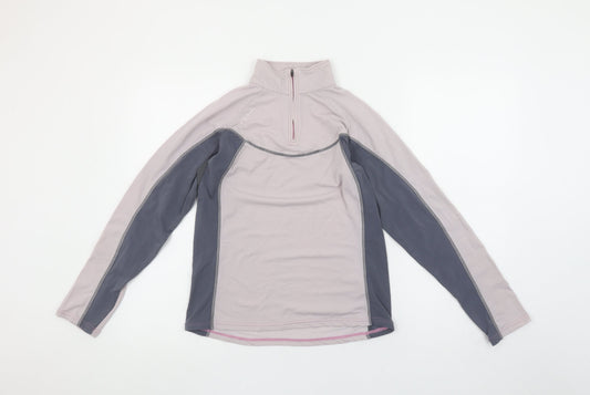 Quechua Women Beige 1/4 Zip Long Sleeve Hiking Top Size 8