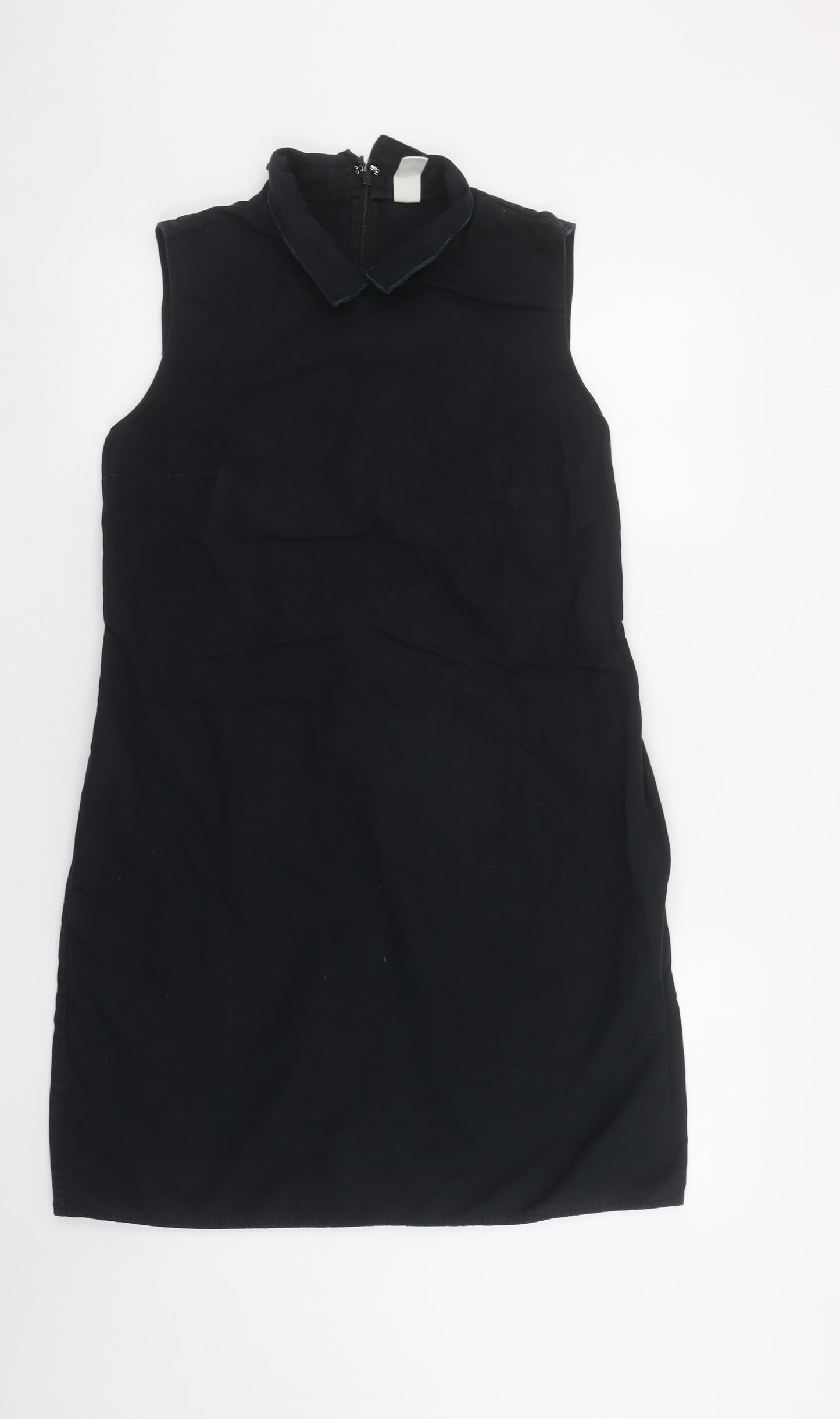 GAP Women Black Cotton Linen Collared Sleeveless Shift Dress Size 12