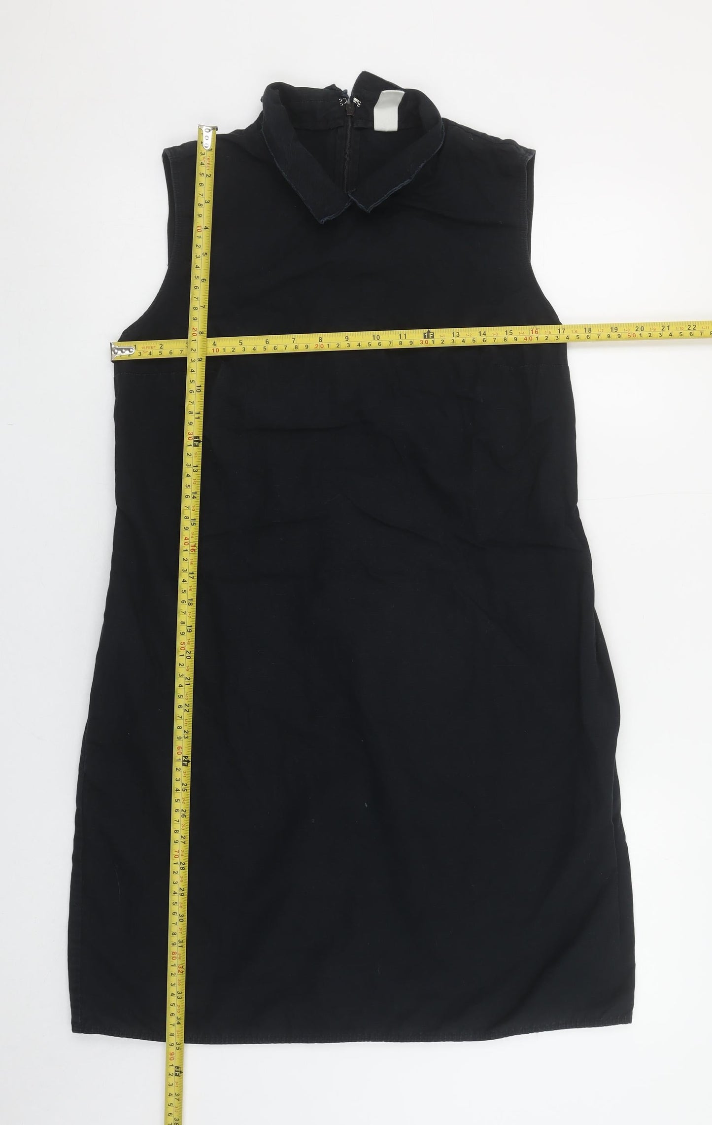 GAP Women Black Cotton Linen Collared Sleeveless Shift Dress Size 12