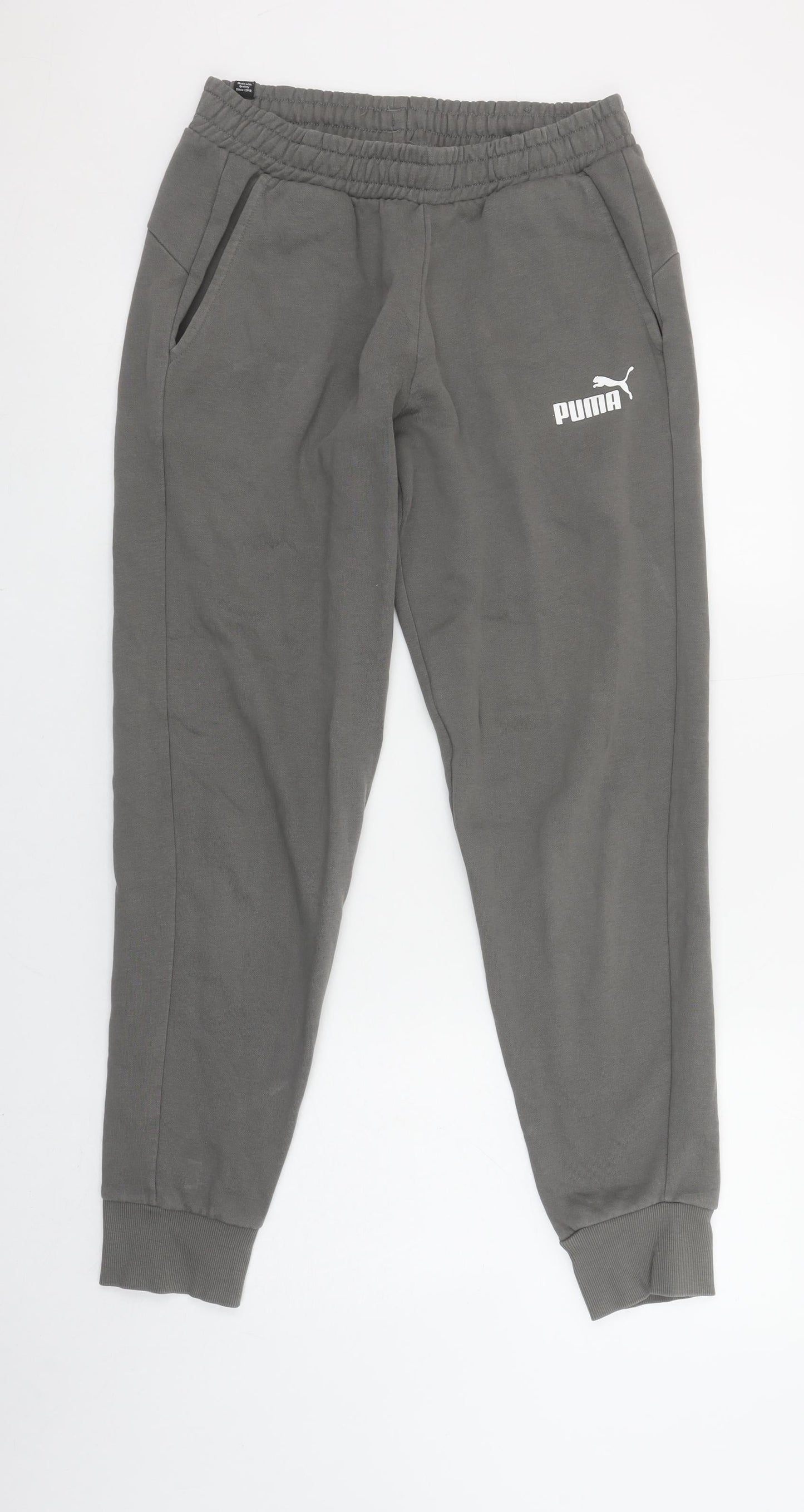 Puma Men's Grey Jogger Sweatpants S Regular Fit Elastic Waist
