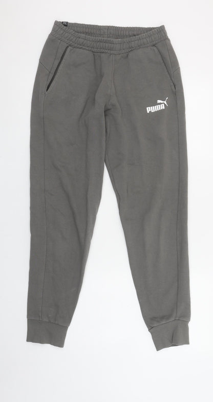 Puma Men's Grey Jogger Sweatpants S Regular Fit Elastic Waist